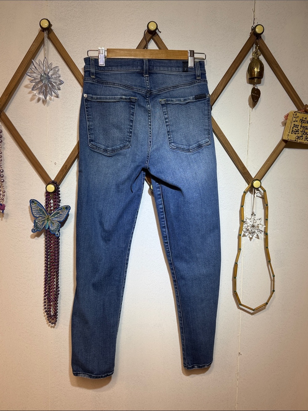 7 For All Mankind High-Rise Slim Straight Jeans - Medium Blue Wash - Picture 5 of 7